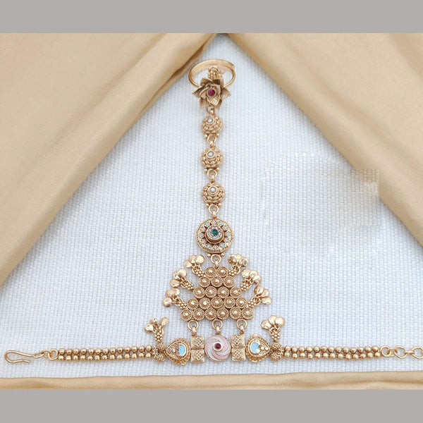 Akruti Collection Gold Plated Pota Stone And Meenakari Hand Harness