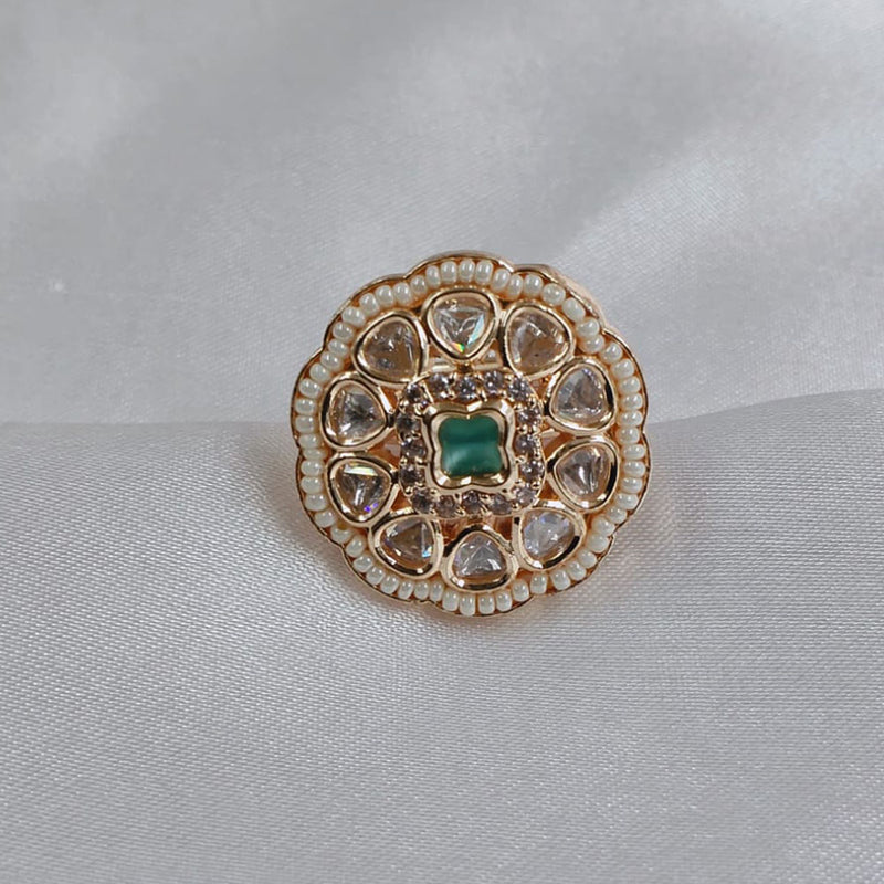 Akruti Collection Gold Plated Kundan Stone And Pearls Ring