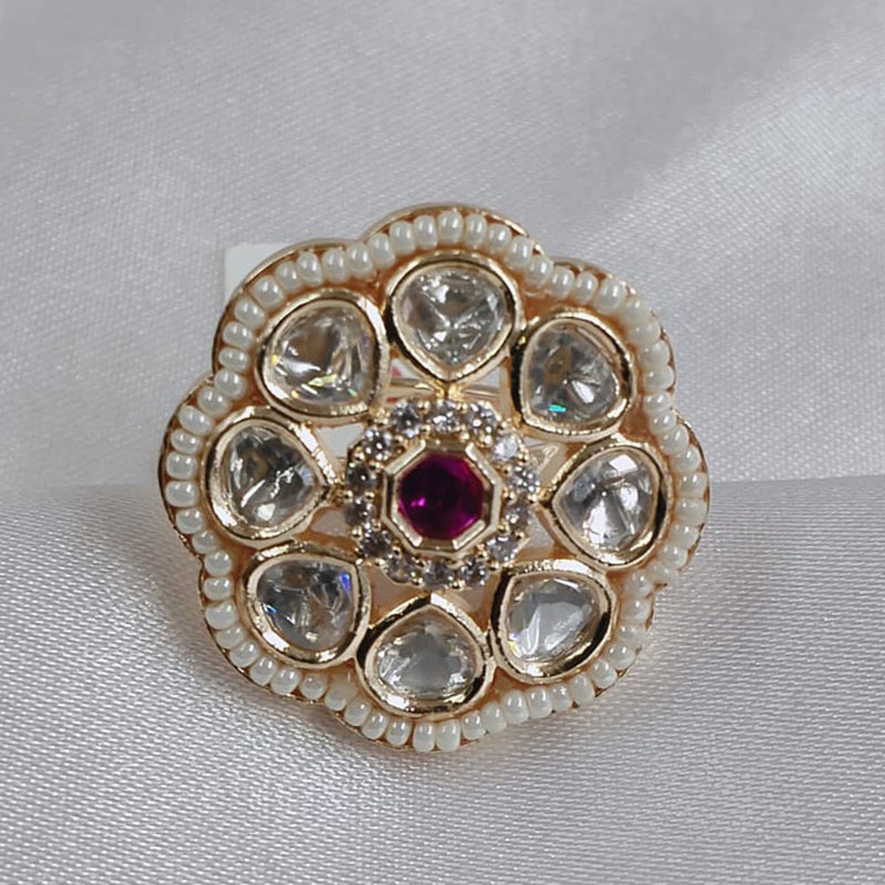 Akruti Collection Gold Plated Kundan Stone And Pearls Ring