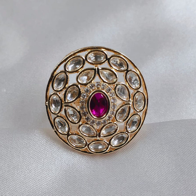 Akruti Collection Gold Plated Kundan Stone Ring