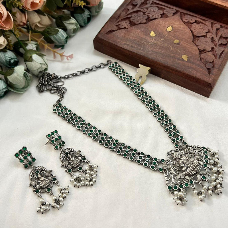 Akruti Collection Oxidised Plated Pota Stone Necklace Set