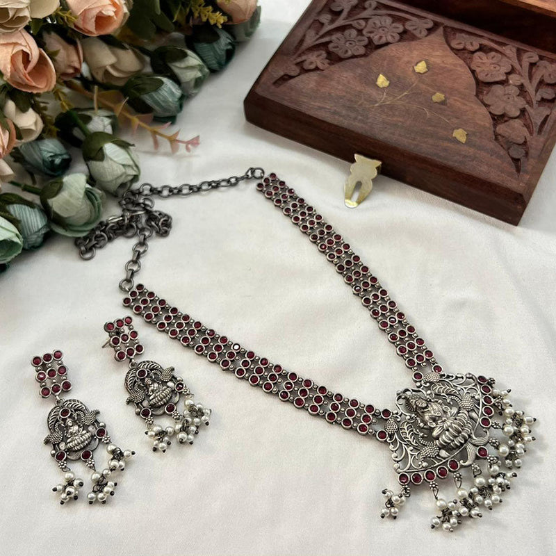 Akruti Collection Oxidised Plated Pota Stone Necklace Set