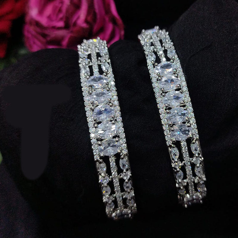 Akruti Collection Silver Plated American Diamond Bangle Set