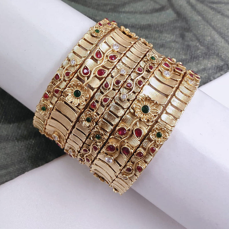 Akruti Collection Gold Plated Pota Stone Bangle Set