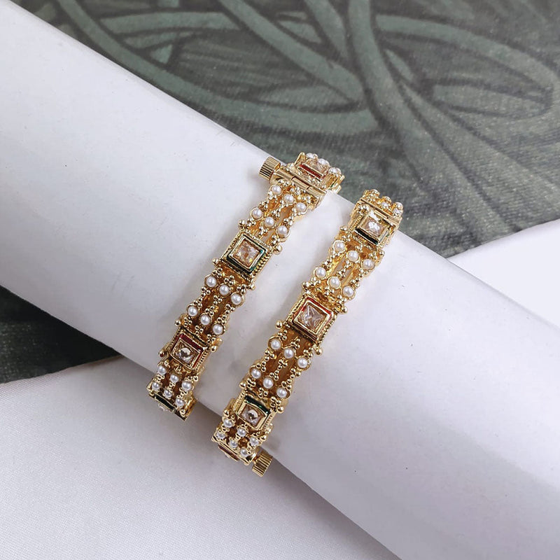 Akruti Collection Gold Plated Pearl Openable Bangle Set