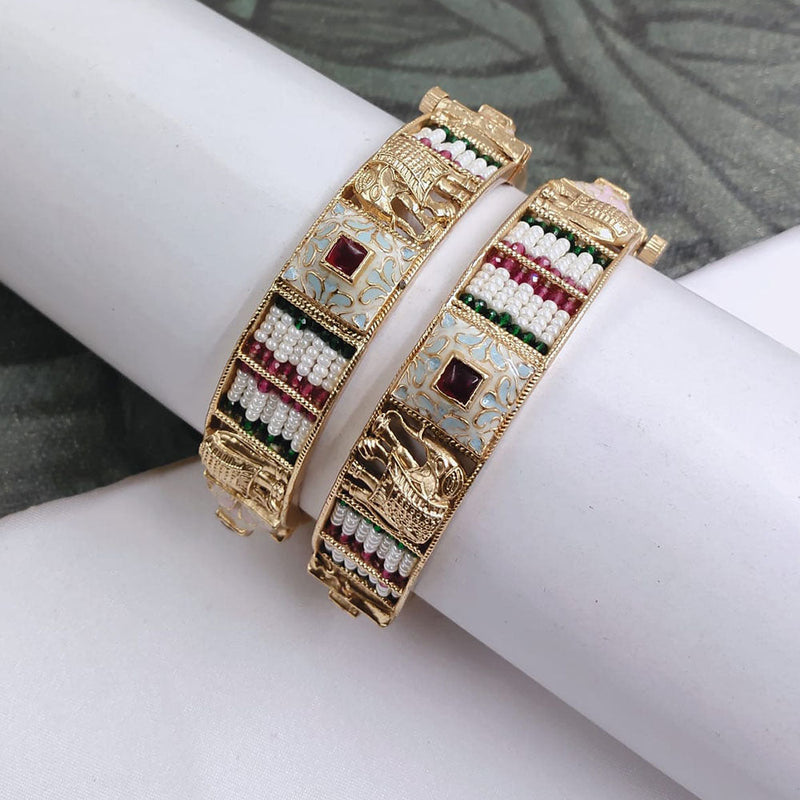 Akruti Collection Gold Plated Pota Stone Bangle Set