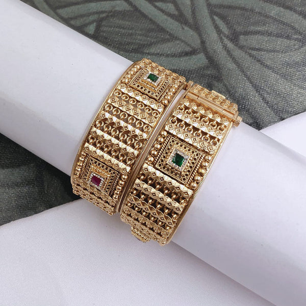 Akruti Collection Gold Plated Pota Stone Bangle Set