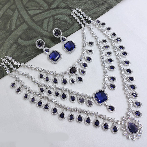 Akruti Collection Silver Plated American Diamonds Necklace Set