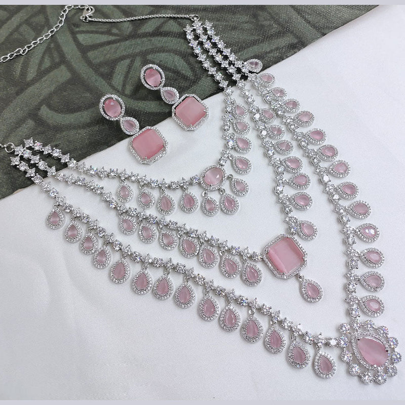 Akruti Collection Silver Plated American Diamonds Necklace Set