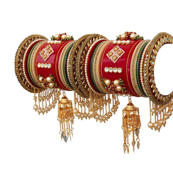 Akruti Collection Gold Plated Austrian Stone And Pearls Bangle Set