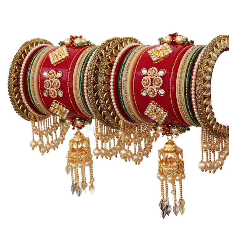 Akruti Collection Gold Plated Austrian Stone And Pearls Bangle Set