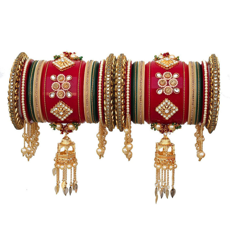 Akruti Collection Gold Plated Austrian Stone And Pearls Bangle Set