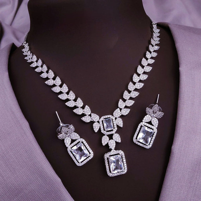 Akruti Collection Silver Plated American Diamonds Necklace Set