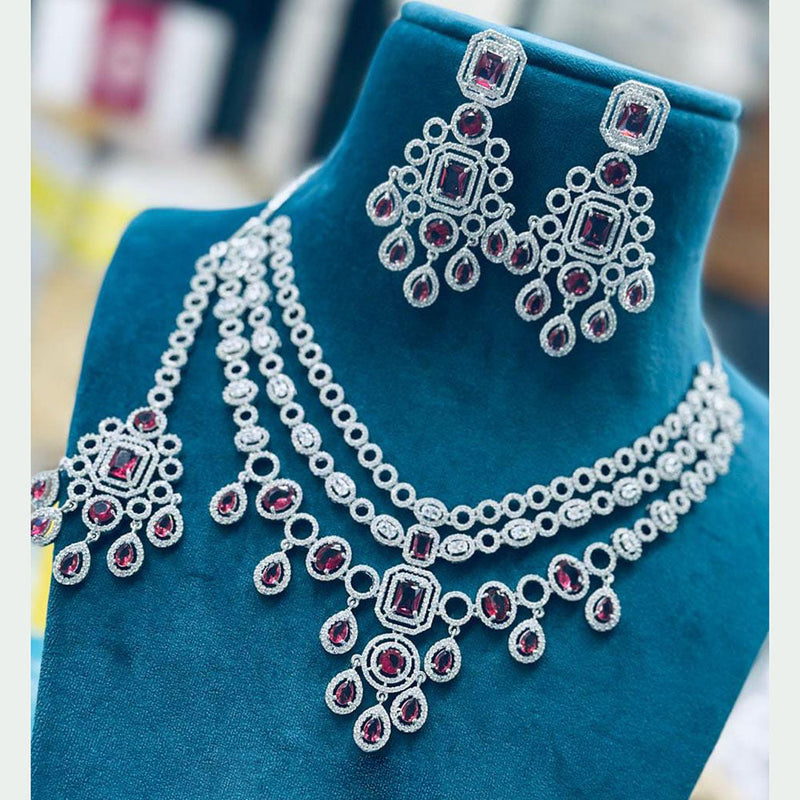 Akruti Collection Silver Plated American Diamonds Necklace Set