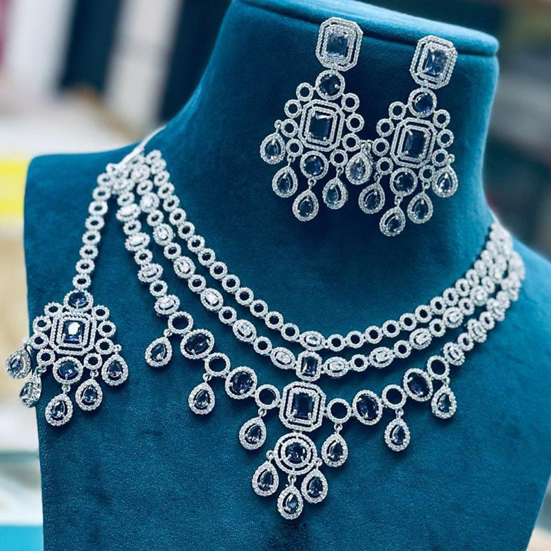 Akruti Collection Silver Plated American Diamonds Necklace Set