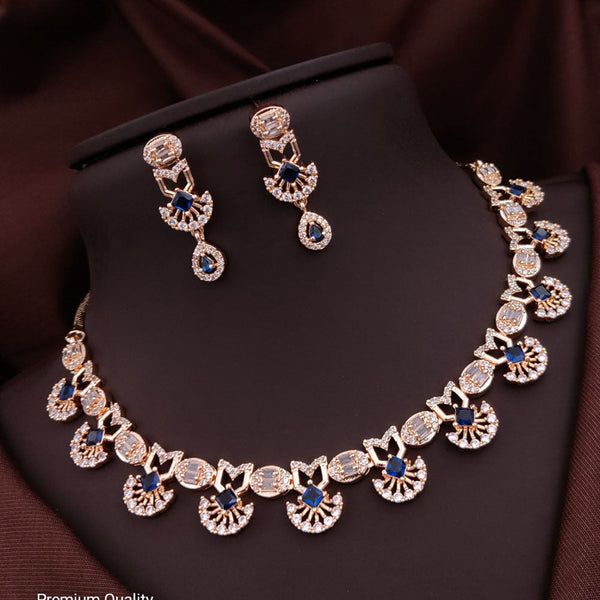 Akruti Collection Rose Gold Plated American Diamonds Necklace Set