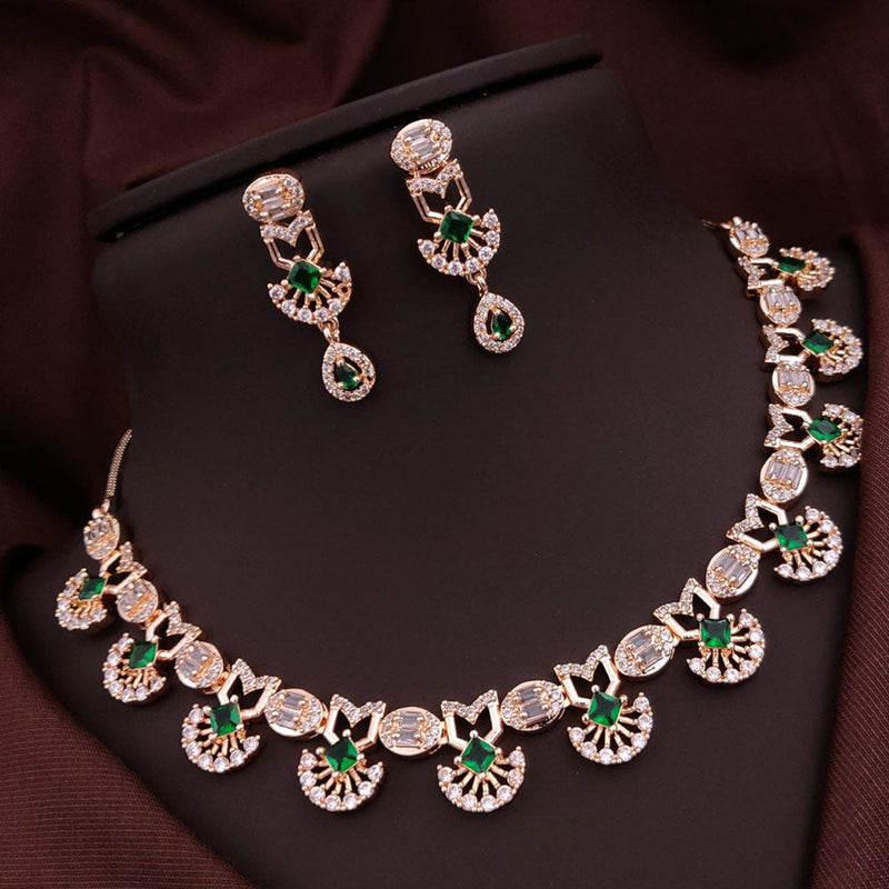 Akruti Collection Rose Gold Plated American Diamonds Necklace Set