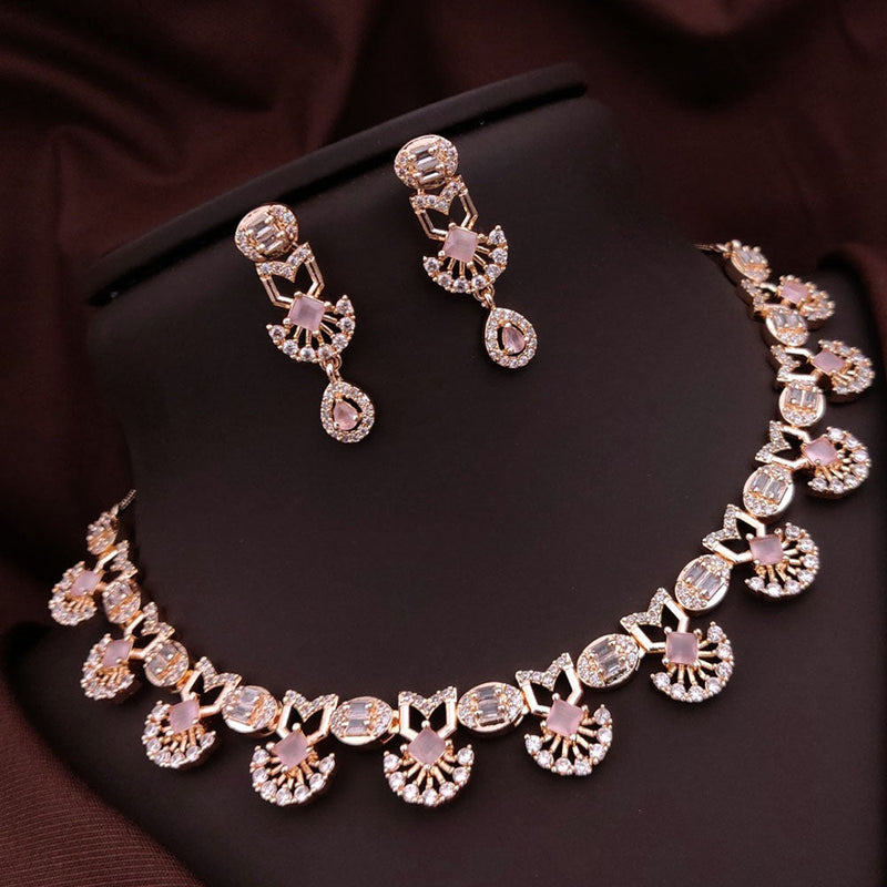 Akruti Collection Rose Gold Plated American Diamonds Necklace Set