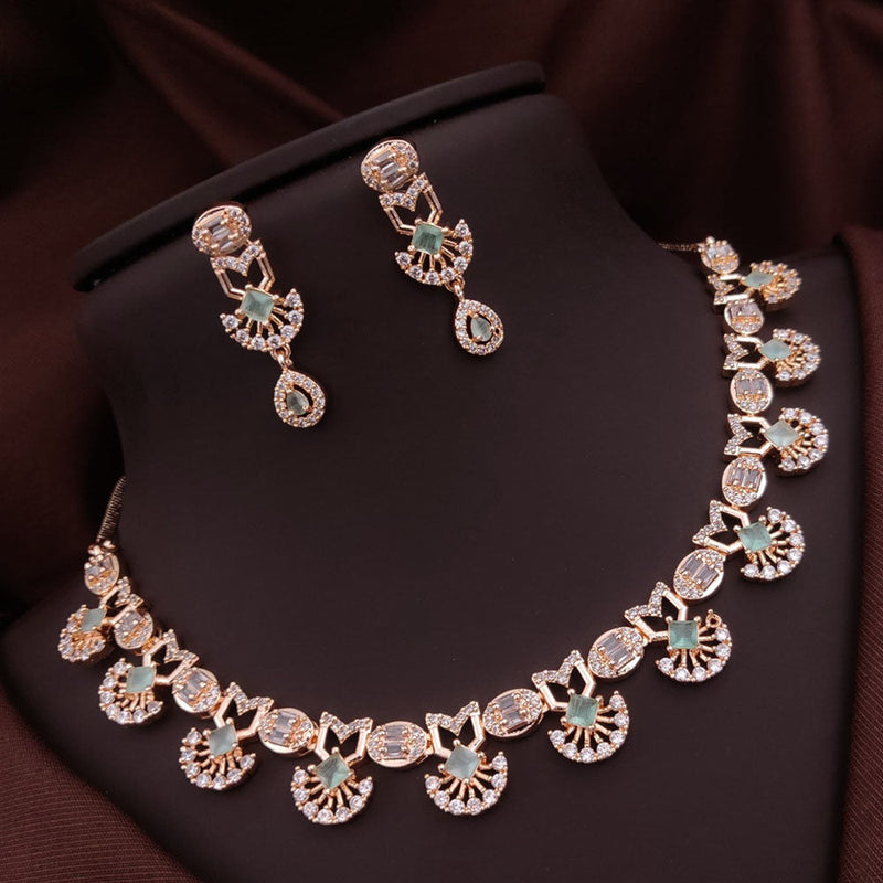 Akruti Collection Rose Gold Plated American Diamonds Necklace Set