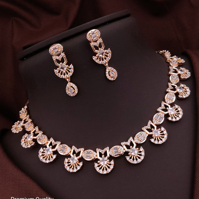 Akruti Collection Rose Gold Plated American Diamonds Necklace Set