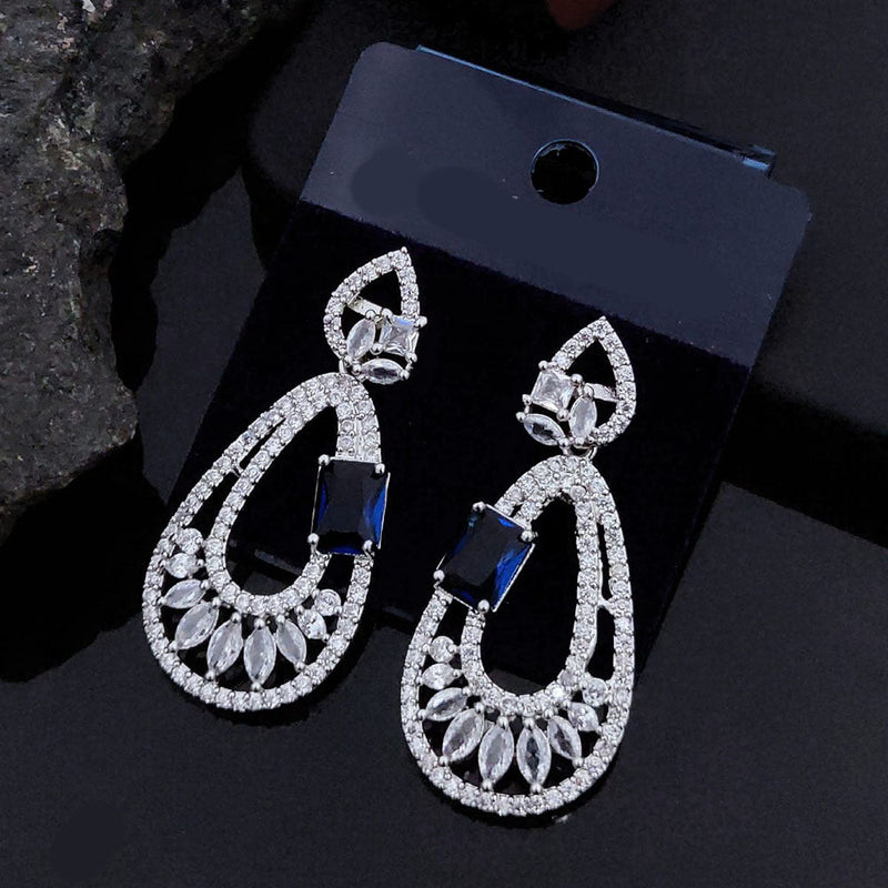 Akruti Collection Silver Plated AD Dangler Earrings