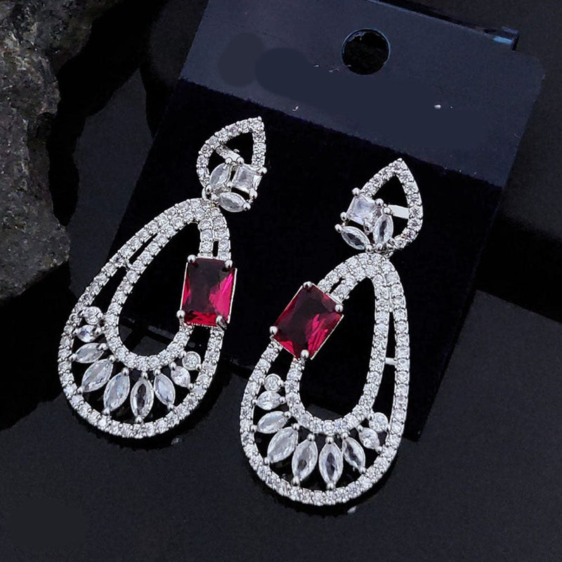 Akruti Collection Silver Plated AD Dangler Earrings