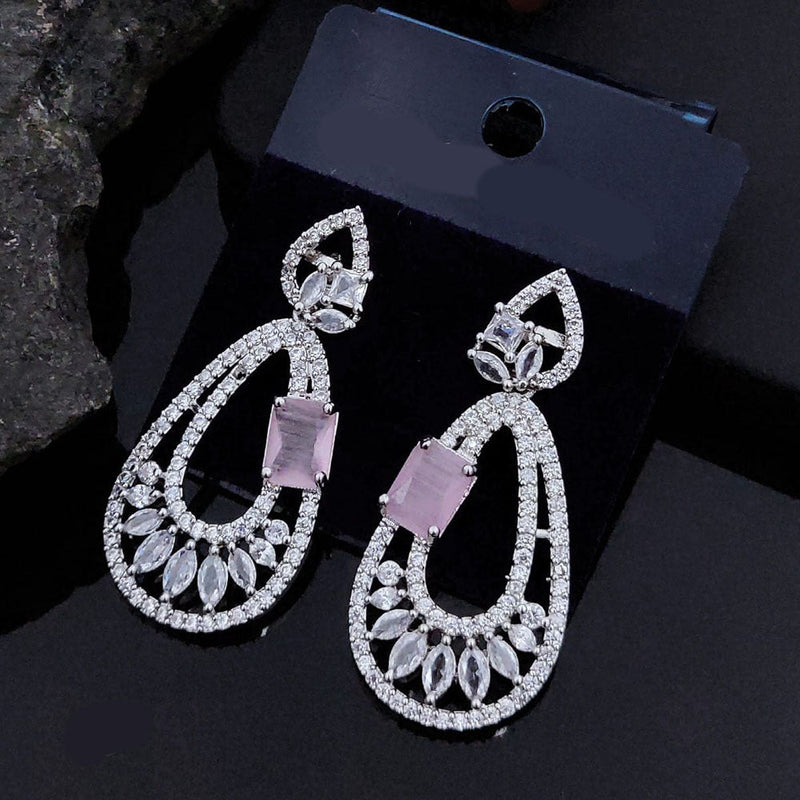 Akruti Collection Silver Plated AD Dangler Earrings