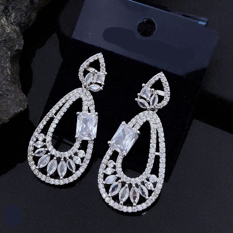 Akruti Collection Silver Plated AD Dangler Earrings