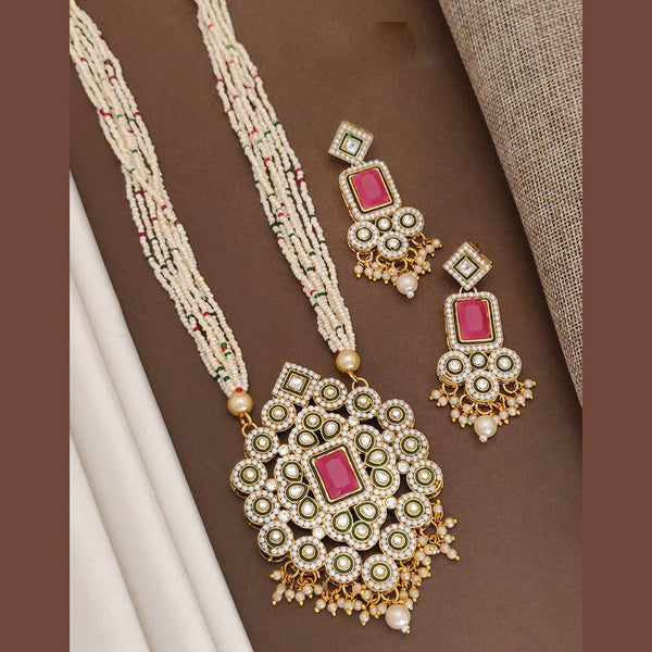 Akruti Collection Gold Plated Kundan Stone And Pearls Long Necklace Set