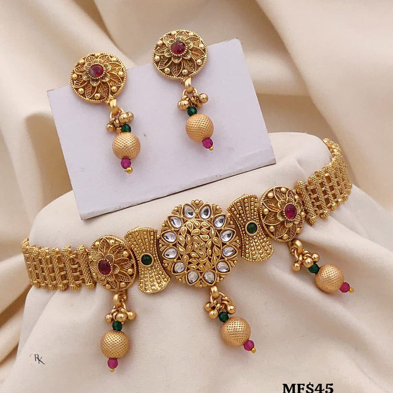 Akruti Collection Gold Plated Kundan Stone And Pota Stone Choker Necklace Set