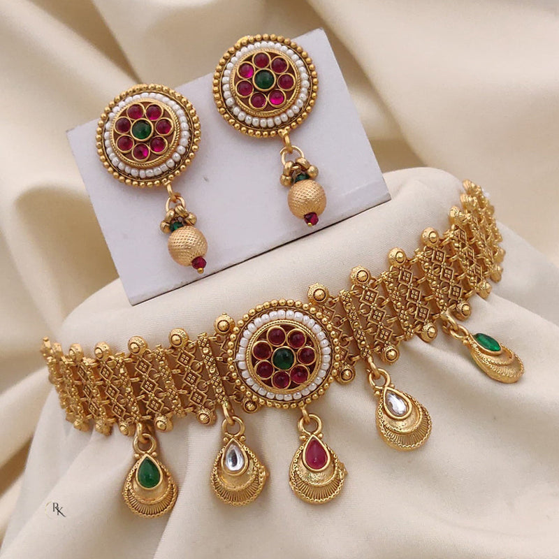 Akruti Collection Gold Plated Pota Stone And Pearls Choker Necklace Set