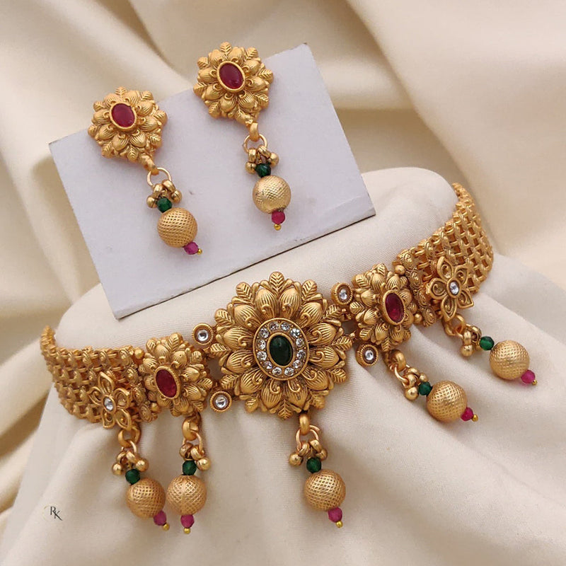 Akruti Collection Gold Plated Pota Stone And Pearls Choker Necklace Set