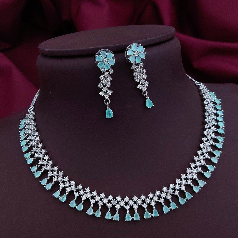 Akruti Collection Silver Plated American Diamonds Necklace Set