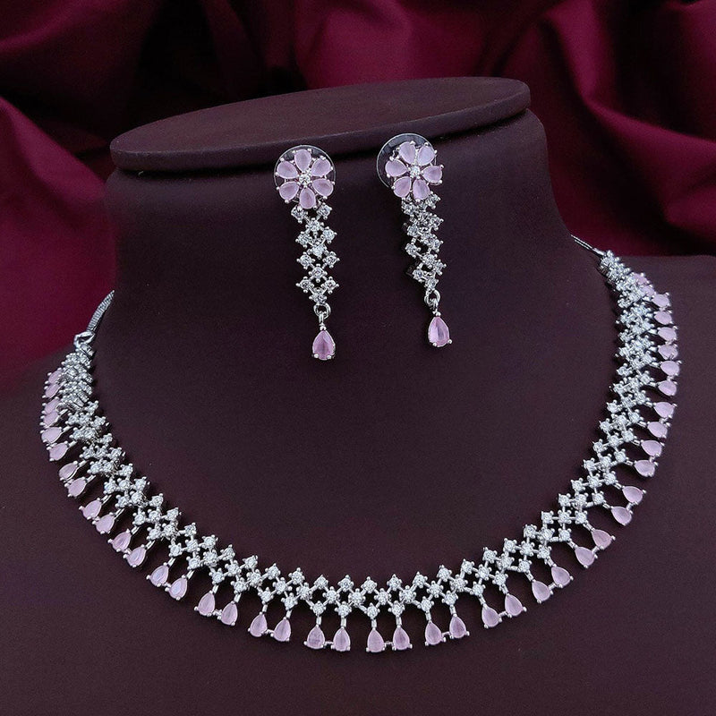 Akruti Collection Silver Plated American Diamonds Necklace Set