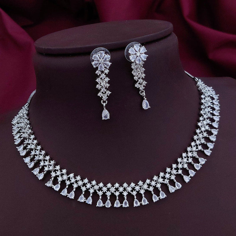 Akruti Collection Silver Plated American Diamonds Necklace Set