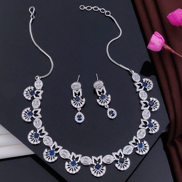 Akruti Collection Silver Plated American Diamonds Necklace Set