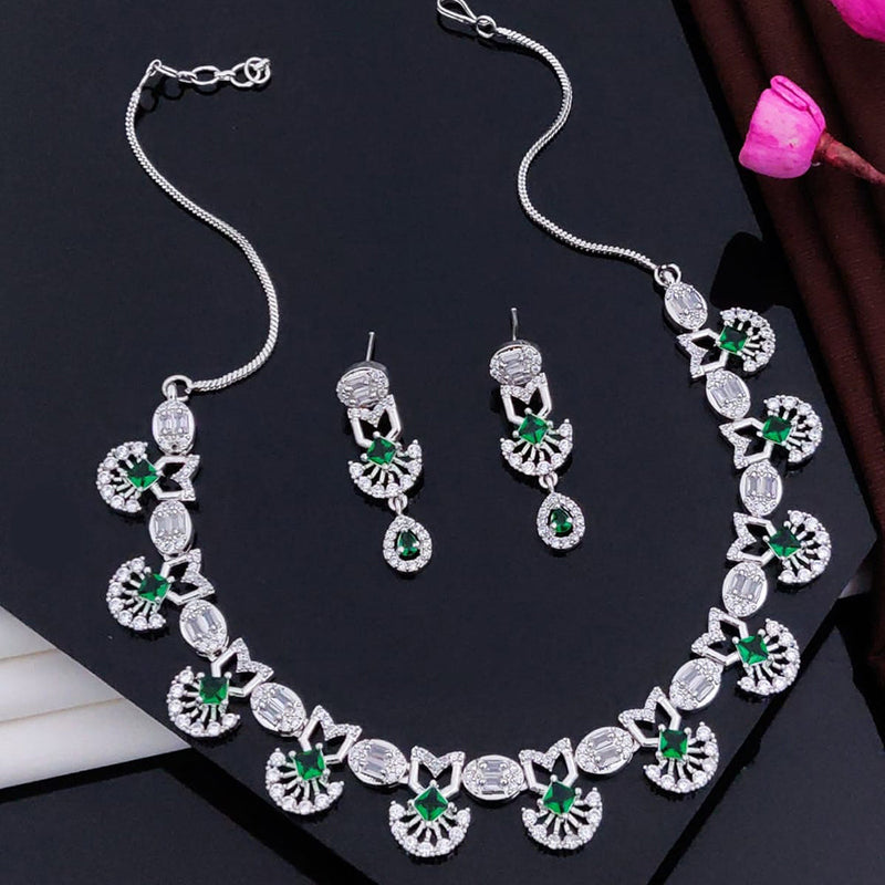 Akruti Collection Silver Plated American Diamonds Necklace Set