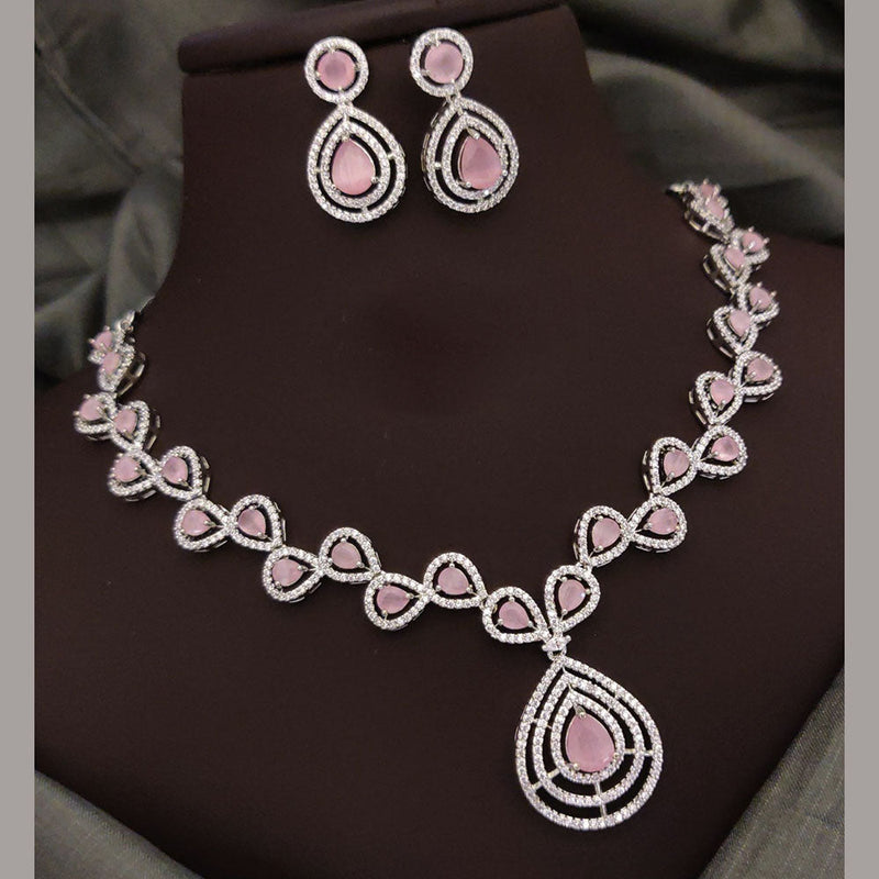 Akruti Collection Silver Plated American Diamonds Necklace Set