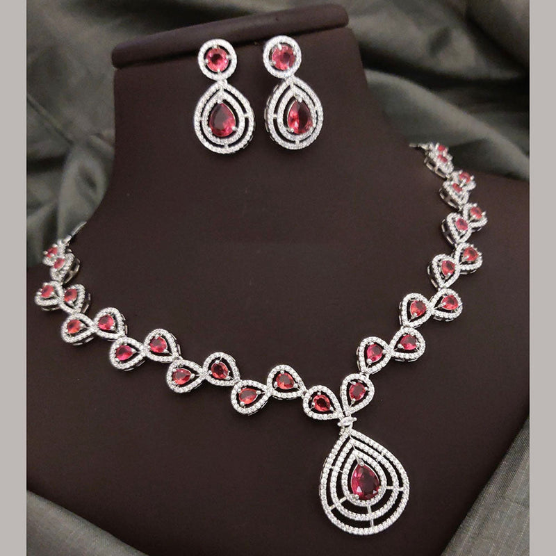 Akruti Collection Silver Plated American Diamonds Necklace Set