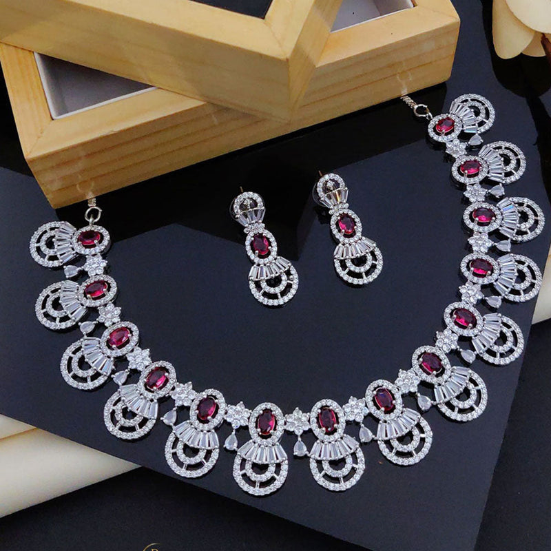 Akruti Collection Silver Plated American Diamonds Necklace Set