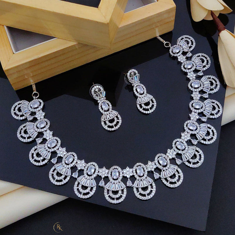 Akruti Collection Silver Plated American Diamonds Necklace Set