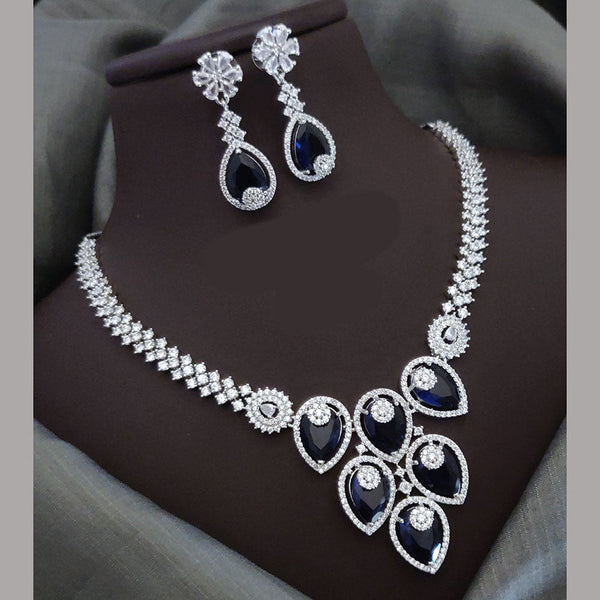 Akruti Collection Silver Plated American Diamonds Necklace Set