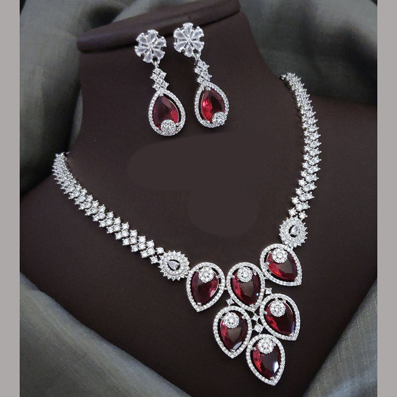 Akruti Collection Silver Plated American Diamonds Necklace Set