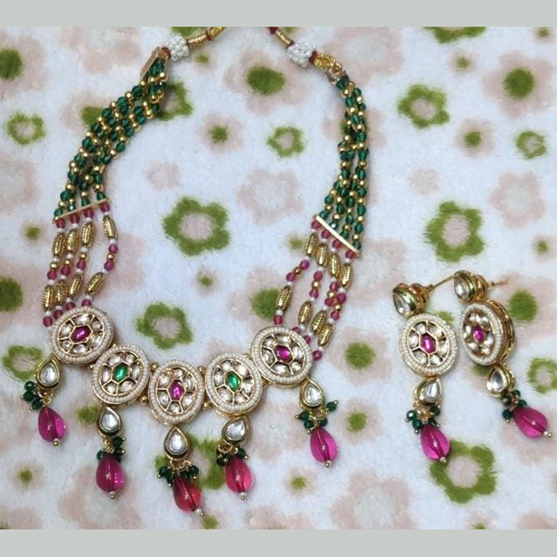 Akruti Collection Gold Plated Kundan Stone And Beads Necklace Set