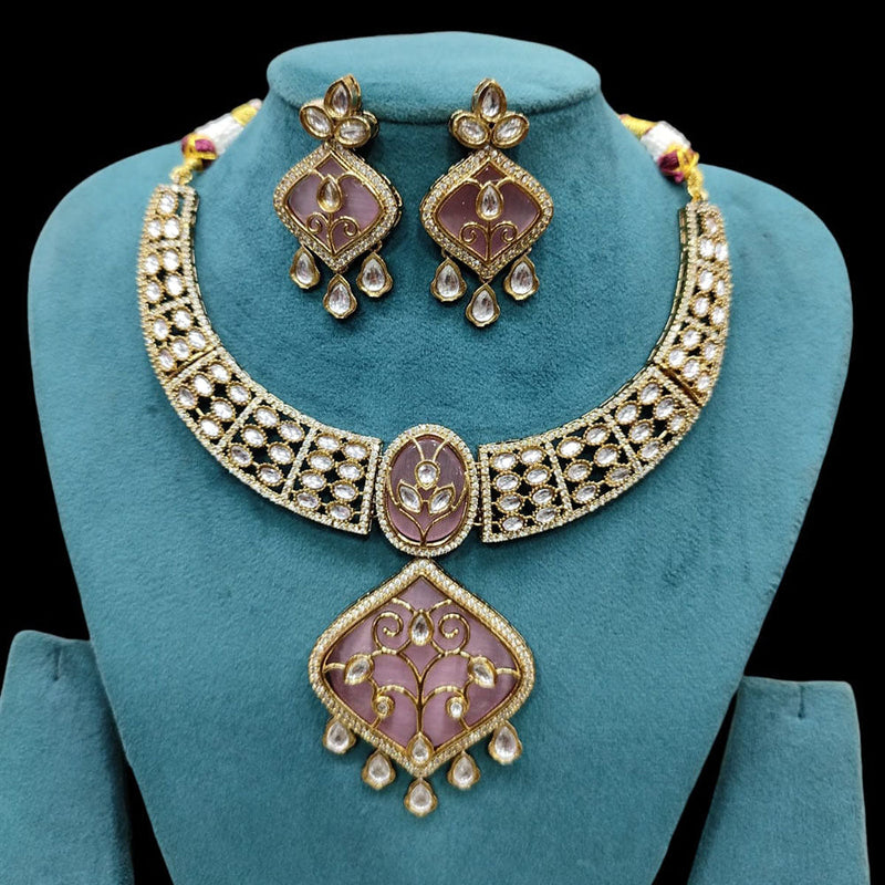 Akruti Collection Gold Plated Kundan Stone Necklace Set