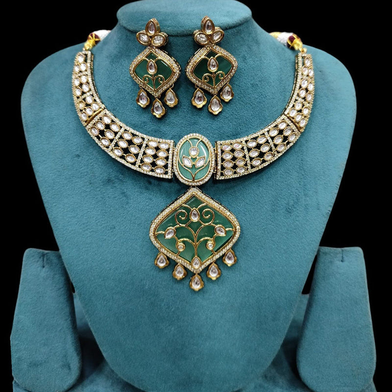 Akruti Collection Gold Plated Kundan Stone Necklace Set