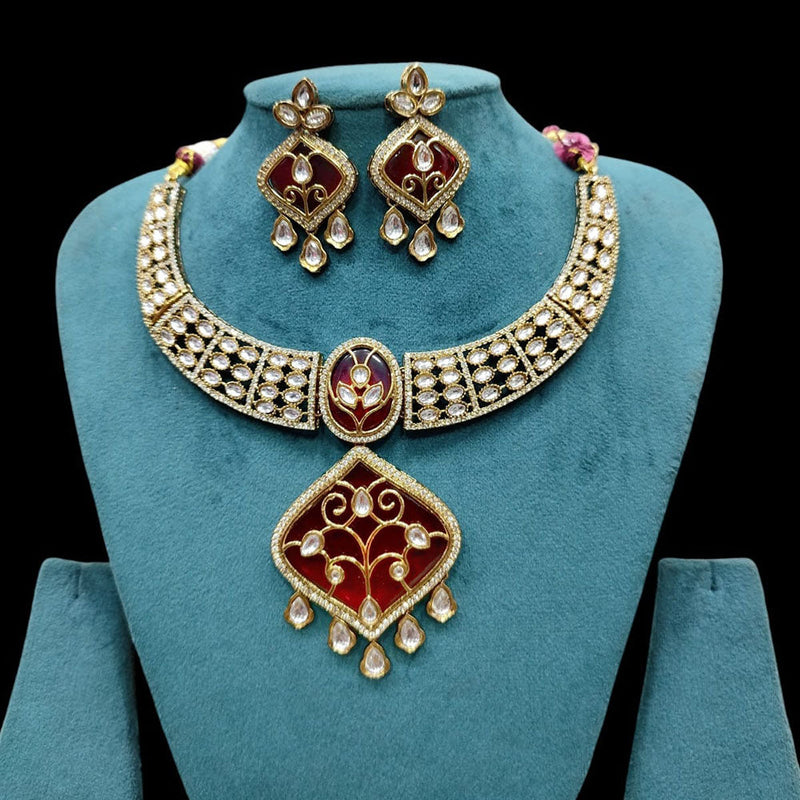 Akruti Collection Gold Plated Kundan Stone Necklace Set