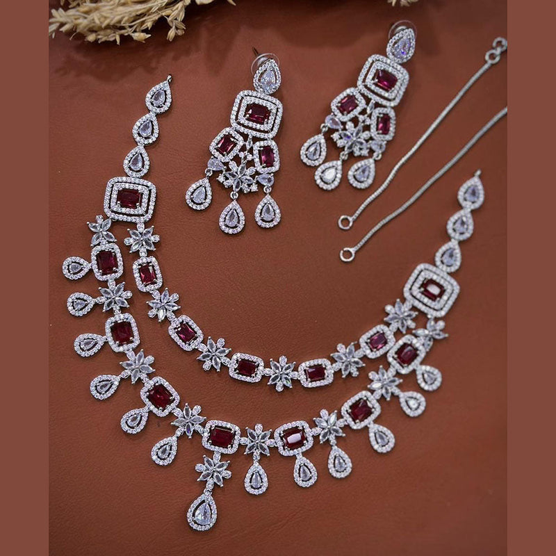 Akruti Collection Silver Plated American Diamonds Necklace Set