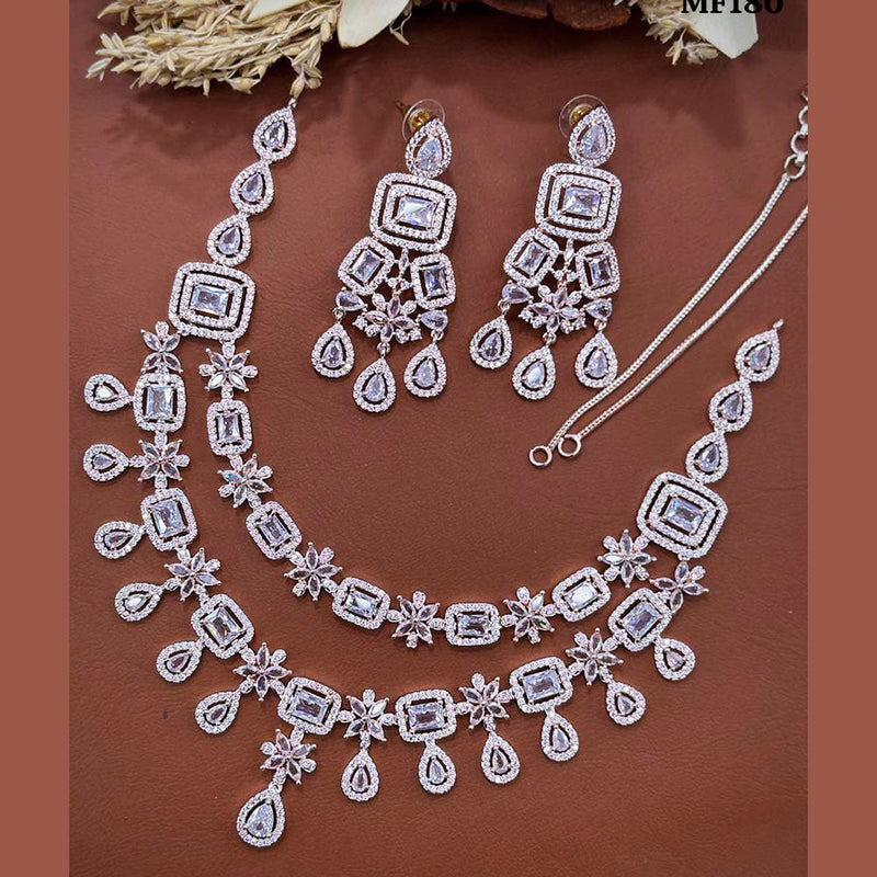 Akruti Collection Silver Plated American Diamonds Necklace Set