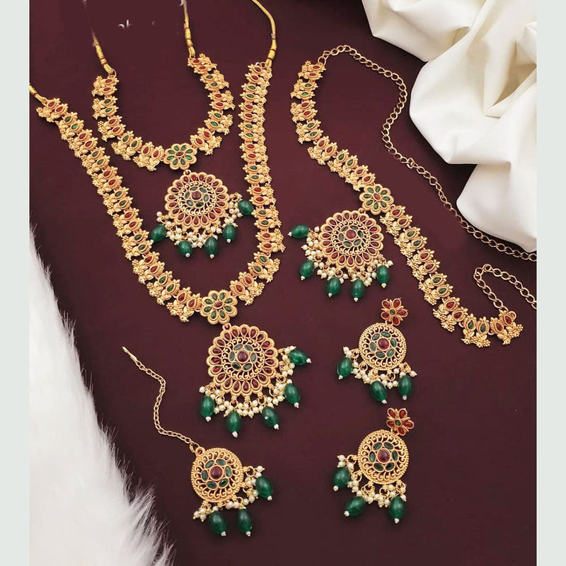 Akruti Collection Gold Plated Pota Stone Beads And Pearls Necklace Combo Set